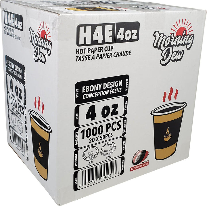 Morning Dew - 4 oz Hot Paper Cups - Ebony Print - 20 x 50 count