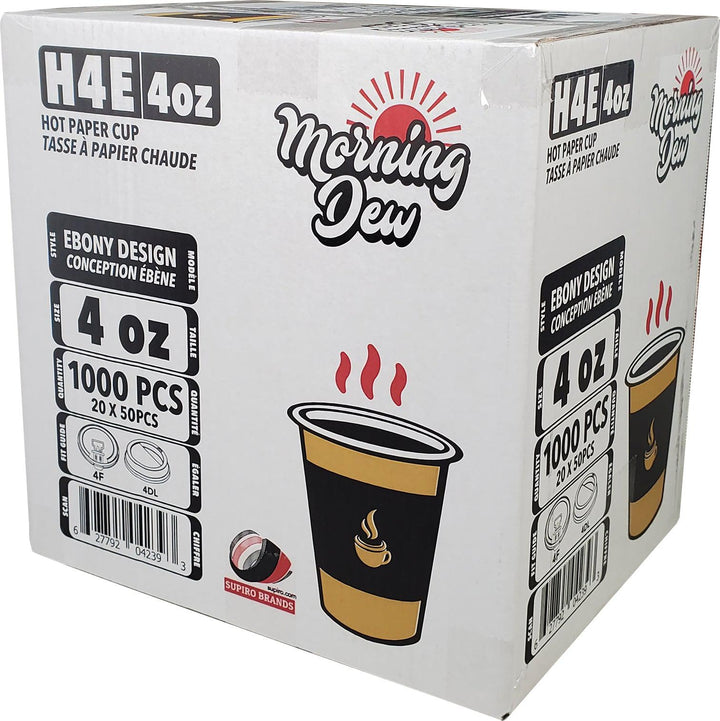 Morning Dew - 4 oz Hot Paper Cups - Ebony Print - 20 x 50 count