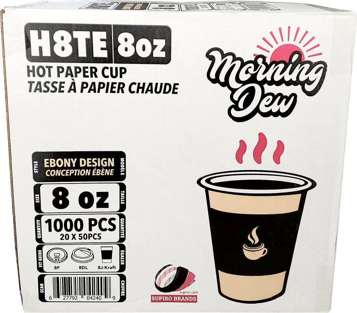 Morning Dew - 8oz Hot Paper Cups - Ebony Print - 20 x 50 count