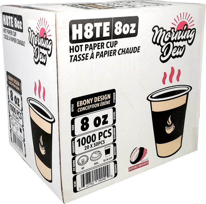 Morning Dew - 8oz Hot Paper Cups - Ebony Print - 20 x 50 count