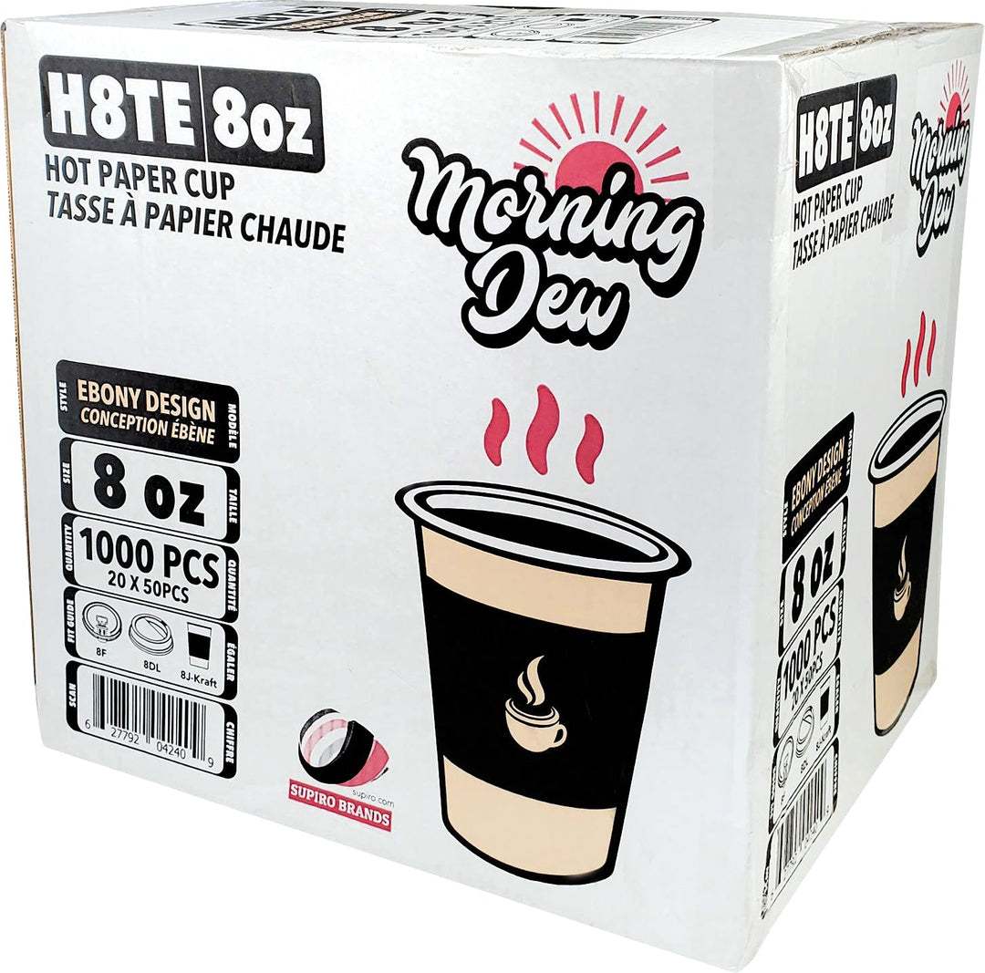 Morning Dew - 8oz Hot Paper Cups - Ebony Print - 20 x 50 count
