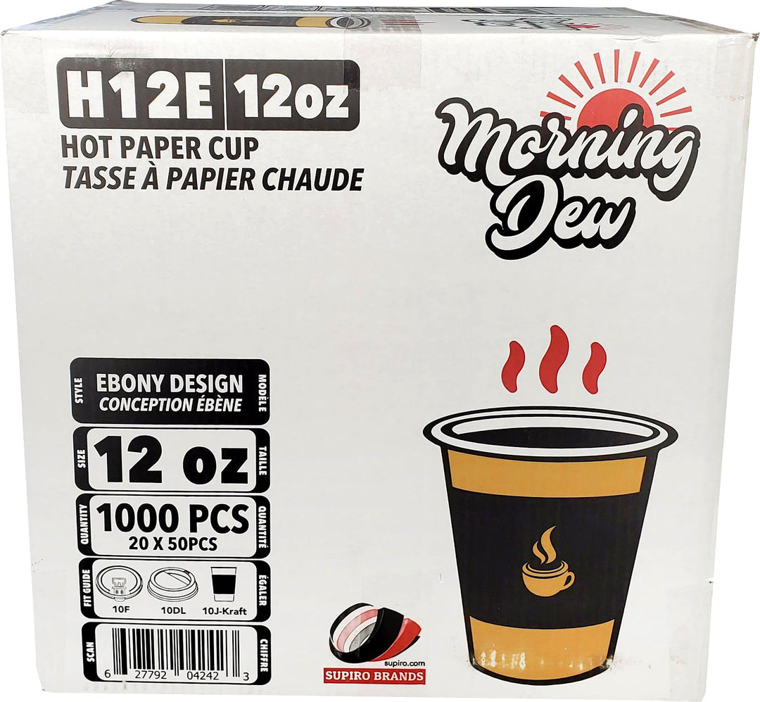Morning Dew - 12 oz Hot Paper Cups - Ebony Print - 20 x 50 count