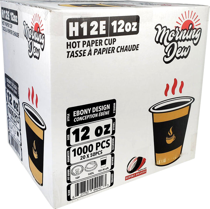 Morning Dew - 12 oz Hot Paper Cups - Ebony Print - 20 x 50 count
