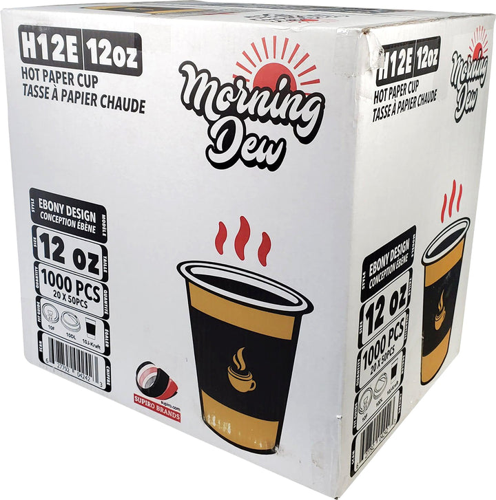 Morning Dew - 12 oz Hot Paper Cups - Ebony Print - 20 x 50 count