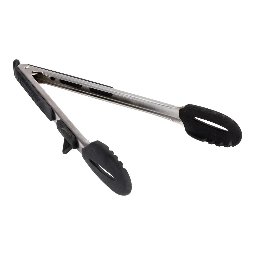 Restaurantware Met Lux Silver & Black Stainless Steel & Silicone Scalloped Tong, 13.5 X 6 X 1.5 Inch - Restaurant Equipment and Smallwares - Canadian Distribution