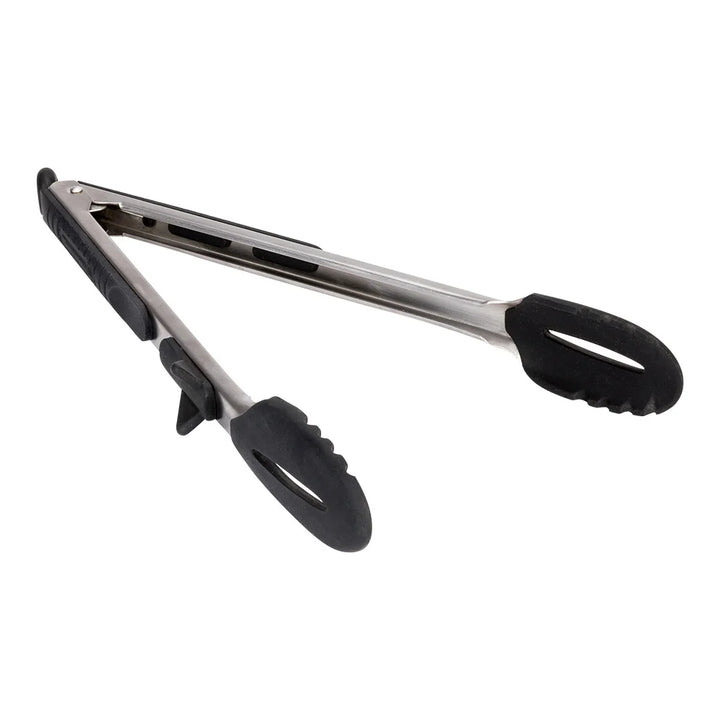 Restaurantware Met Lux Silver & Black Stainless Steel & Silicone Scalloped Tong, 13.5 X 6 X 1.5 Inch - Restaurant Equipment and Smallwares - Canadian Distribution