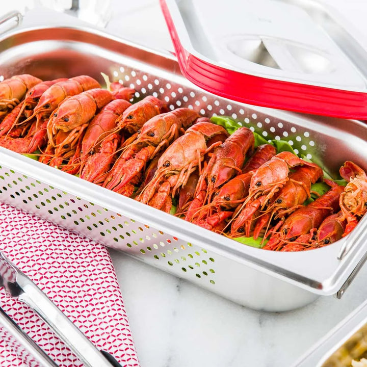 Restaurantware Met Lux 1/3-Size Stainless Steel Steam Table Pan, With 2.5In Collapsible Handles, Anti Jam, Perforated - Restaurant Equipment and Smallwares - Canadian Distribution