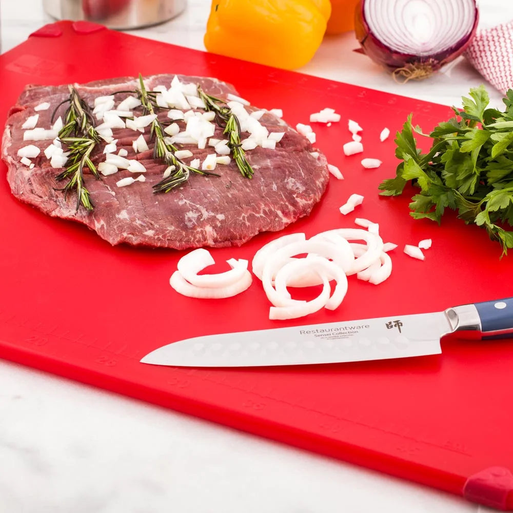 Restaurantware Sure Grip Commercial Grade Red Cutting Board, With Measurement Markers & Handle,18 X 24 Inch, Non-Slip - Restaurant Equipment and Smallwares - Canadian Distribution