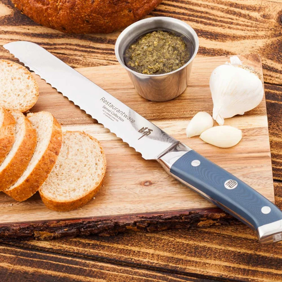 Restaurantware Sensei Blue Steel 8In Damascus Steel Bread Knife - Restaurant Equipment and Smallwares - Canadian Distribution