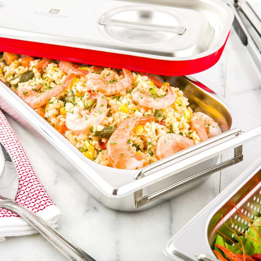 Restaurantware Met Lux 1/3-Size Stainless Steel Steam Table Pan, With 2.5In Collapsible Handles, Anti Jam - Restaurant Equipment and Smallwares - Canadian Distribution