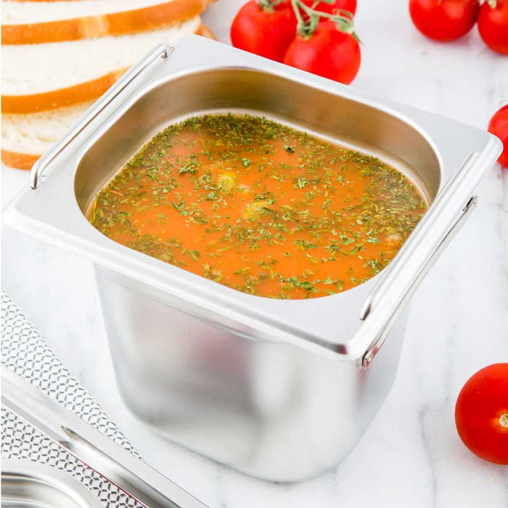 Restaurantware Met Lux 1/6-Size Stainless Steel Steam Table Pan, With 6In Collapsible Handles, Anti Jam - Restaurant Equipment and Smallwares - Canadian Distribution