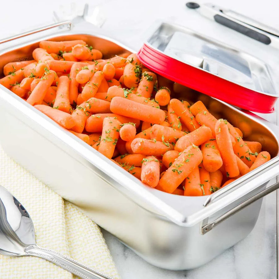 Restaurantware Met Lux 1/3-Size Stainless Steel Steam Table Pan, With 4In Collapsible Handles, Anti Jam, Perforated - Restaurant Equipment and Smallwares - Canadian Distribution