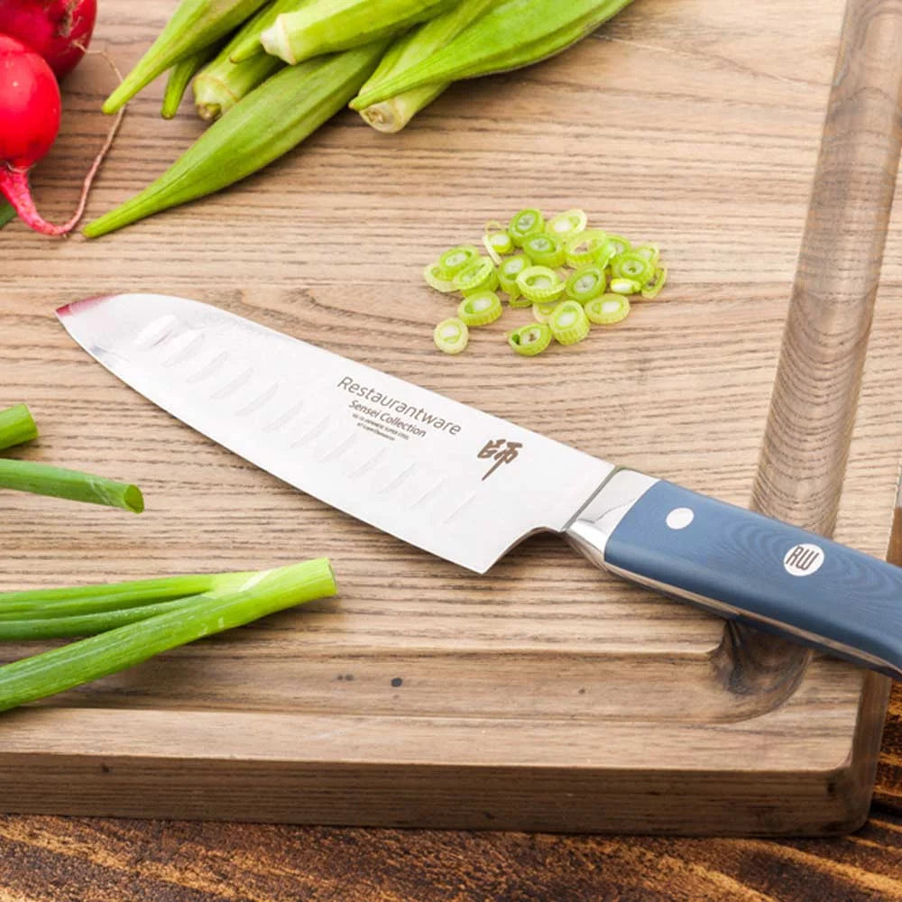 Restaurantware Sensei Blue Steel 7 Inch Damascus Steel Chef Knife - Restaurant Equipment and Smallwares - Canadian Distribution