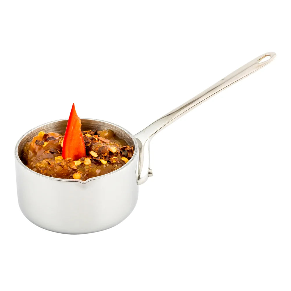 Restaurantware Mini 2In Stainless Steel Sauce Pan, With Easy Pour Lip - Restaurant Equipment and Smallwares - Canadian Distribution - Ships Free Within Canada on Orders Above CAD $199
