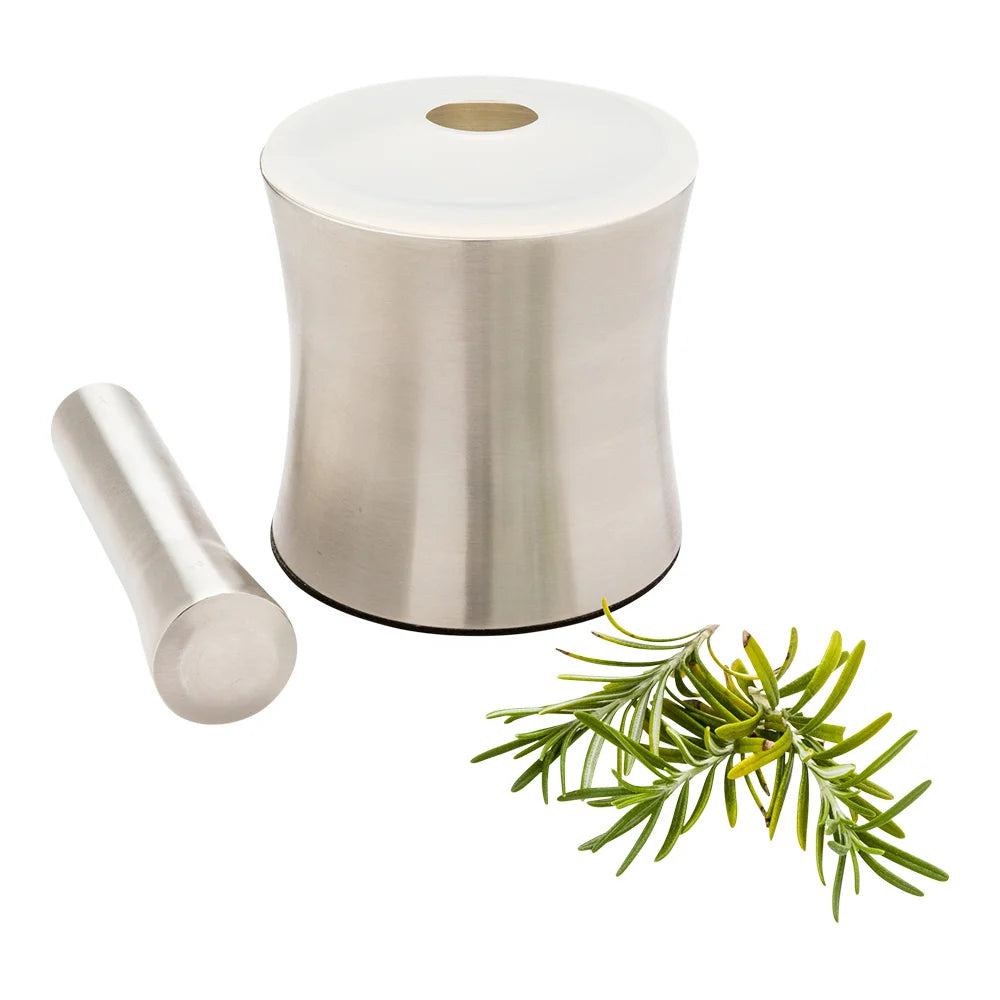 Restaurantware 5 Inch Stainless Steel Slip Resistant Mortar And Pestle, With Plastic Lid & 7 Inch Pestle - Restaurant Equipment and Smallwares - Canadian Distribution - Ships Free Within Canada on Orders Above CAD $199