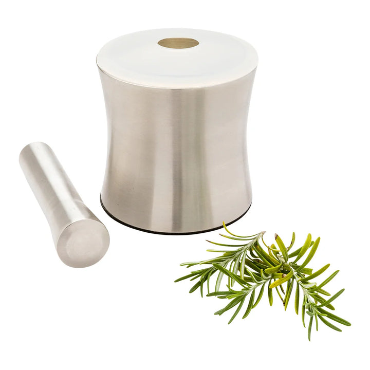 Restaurantware 5 Inch Stainless Steel Slip Resistant Mortar And Pestle, With Plastic Lid & 7 Inch Pestle - Restaurant Equipment and Smallwares - Canadian Distribution - Ships Free Within Canada on Orders Above CAD $199