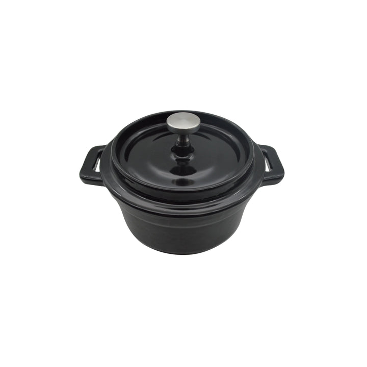 Restaurantware Mini 8oz Black Enameled Cast Iron Round Casserole Dish, With Stainless Steel Knob - Restaurant Equipment and Smallwares - Canadian Distribution
