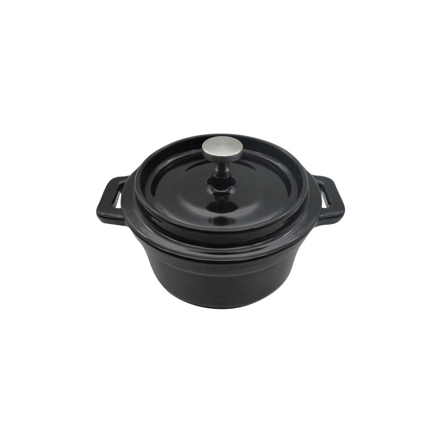 Restaurantware Mini 8oz Black Enameled Cast Iron Round Casserole Dish, With Stainless Steel Knob - Restaurant Equipment and Smallwares - Canadian Distribution