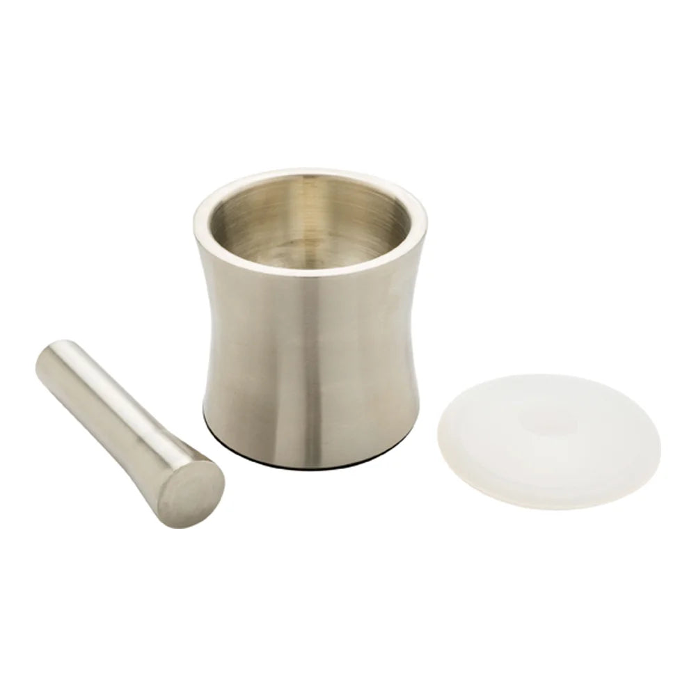 Restaurantware 5 Inch Stainless Steel Slip Resistant Mortar And Pestle, With Plastic Lid & 7 Inch Pestle - Restaurant Equipment and Smallwares - Canadian Distribution