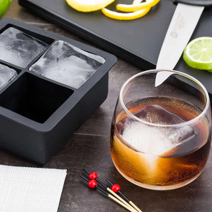 Restaurantware Bar Lux 4-Compartment Black Silicone Square Ice Tray - Restaurant Equipment and Smallwares - Canadian Distribution
