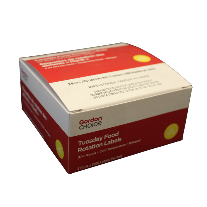 Gordon Choice 0.75In Yellow Round Tuesday Day Spot Labels, Permanent - Restaurant Equipment and Smallwares - Canadian Distribution - Ships Free Within Canada on Orders Above CAD $199