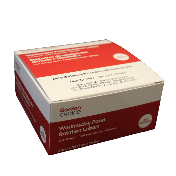 Gordon Choice 0.75In Red Round Wednesday Day Spot Labels, Permanent - Restaurant Equipment and Smallwares - Canadian Distribution - Ships Free Within Canada on Orders Above CAD $199