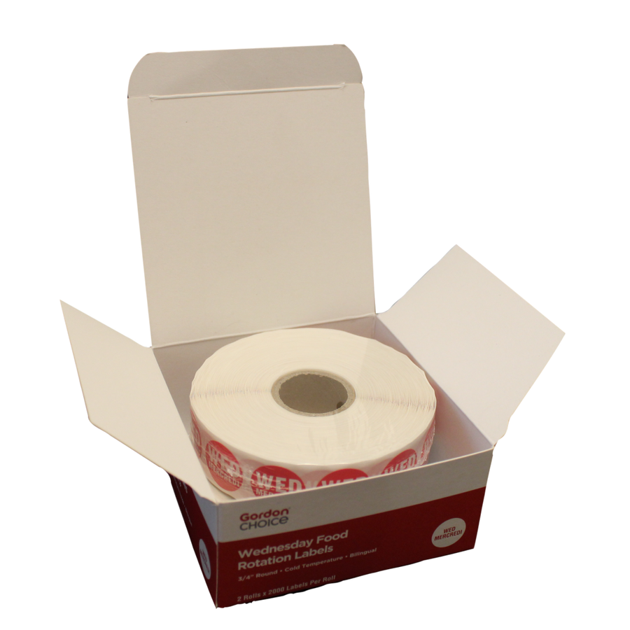 Gordon Choice 0.75In Red Round Wednesday Day Spot Labels, Permanent - Restaurant Equipment and Smallwares - Canadian Distribution