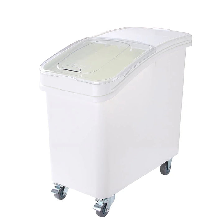 Restaurantware Met Lux 27 Gallon White Plastic Rectangular Ingredient Bin, With Sliding Lid/Scoop/Casters, Slant-Top - Restaurant Equipment and Smallwares - Canadian Distribution