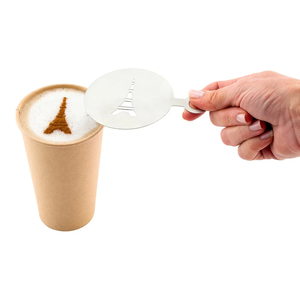 Restaurantware Restpresso Eiffel Tower Coffee Decorating Stencil, 4.75X3.25In, Stainless Steel - Restaurant Equipment and Smallwares - Canadian Distribution - Ships Free Within Canada on Orders Above CAD $199
