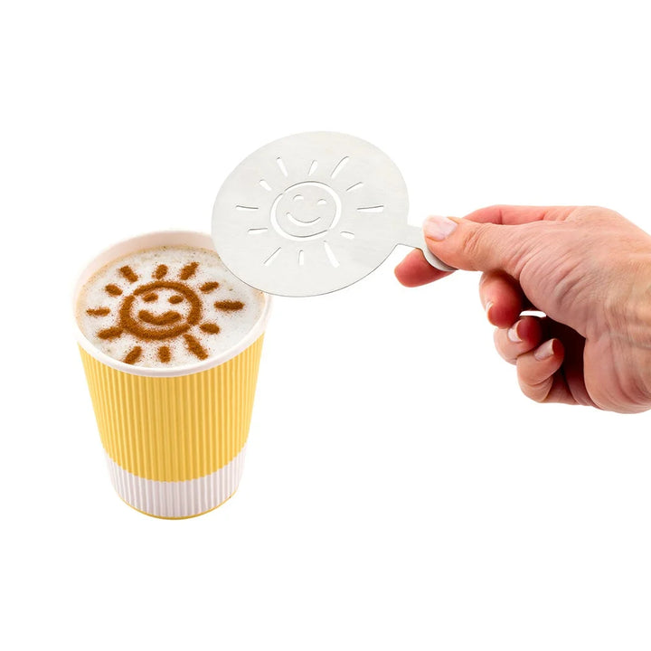 Restaurantware Restpresso Smiley Sun Coffee Decorating Stencil, 4.75X3.25In, Stainless Steel - Restaurant Equipment and Smallwares - Canadian Distribution - Ships Free Within Canada on Orders Above CAD $199