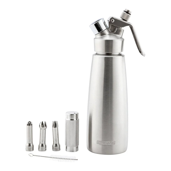 Restaurantware Whip Tek .5 Liter Stainless Steel Whipped Cream Dispenser, With 3 Plastic Decorator Tips - Restaurant Equipment and Smallwares - Canadian Distribution