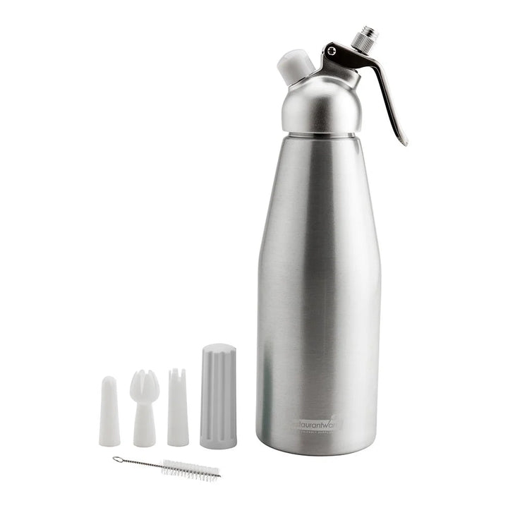 Restaurantware Whip Tek 1 Liter Aluminum Whipped Cream Dispenser, With 3 Plastic Decorator Tips - Restaurant Equipment and Smallwares - Canadian Distribution