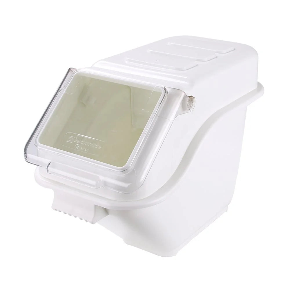 Restaurantware Met Lux 6 Gallon White Plastic Rectangular Ingredient Bin, With 2.5 Cup Scoop, Slant-Top - Restaurant Equipment and Smallwares - Canadian Distribution