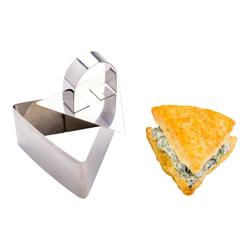 Restaurantware Pastry Tek Stainless Steel Triangular Pastry Ring Mold, With Press, 3.3 X 1.5In - Restaurant Equipment and Smallwares - Canadian Distribution - Ships Free Within Canada on Orders Above CAD $199