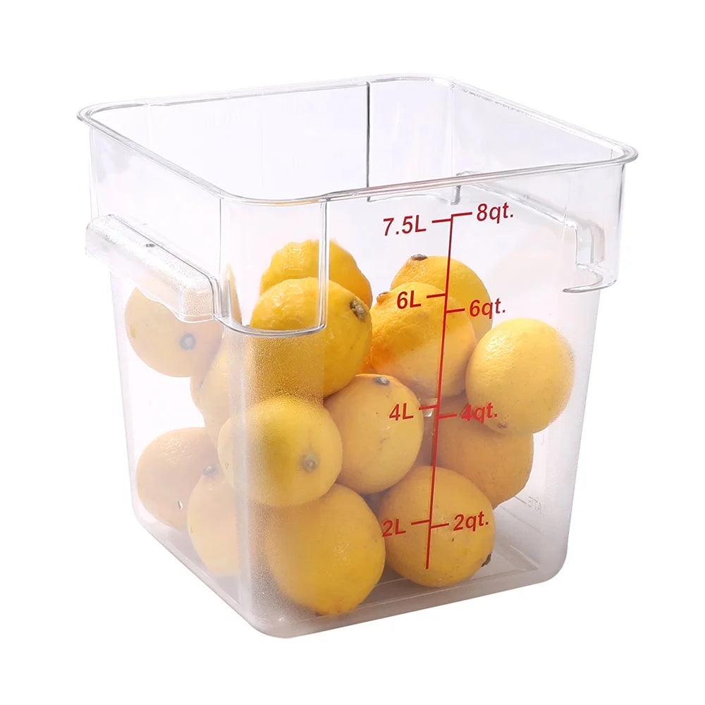 Restaurantware Met Lux 8Qt Clear Plastic Square Food Storage Containers, With Red Volume Marker, 8.75 X 8.75 X 8.50In - Restaurant Equipment and Smallwares - Canadian Distribution - Ships Free Within Canada on Orders Above CAD $199