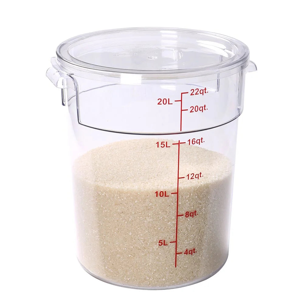 Restaurantware Met Lux 22Qt Clear Plastic Round Food Storage Containers, With Red Volume Marker, 12.25X12.25X15In - 10 Units/Case - Restaurant Equipment and Smallwares - Canadian Distribution - Ships Free Within Canada on Orders Above CAD $199