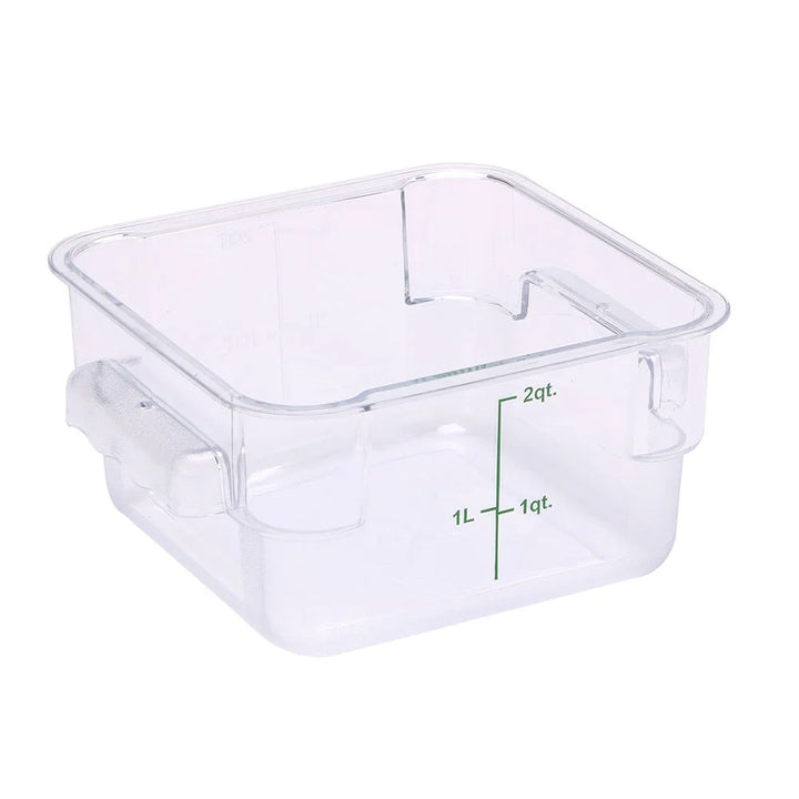 Restaurantware Met Lux 2Qt Clear Plastic Square Food Storage Containers, With Green Volume Marker, 7 X 7 X 4In - Restaurant Equipment and Smallwares - Canadian Distribution