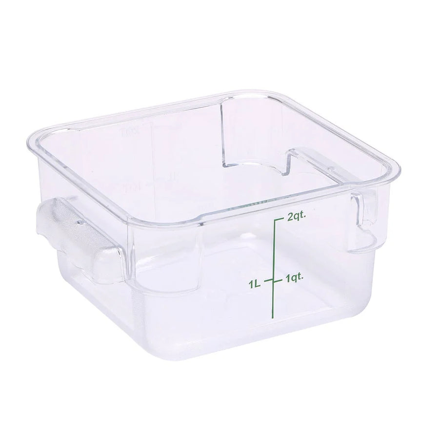 Restaurantware Met Lux 2Qt Clear Plastic Square Food Storage Containers, With Green Volume Marker, 7 X 7 X 4In - Restaurant Equipment and Smallwares - Canadian Distribution