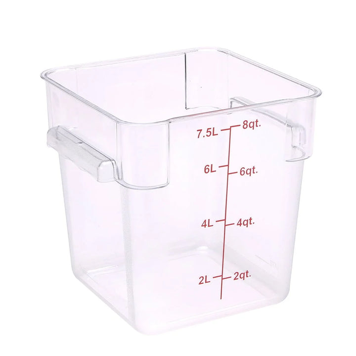 Restaurantware Met Lux 8Qt Clear Plastic Square Food Storage Containers, With Red Volume Marker, 8.75 X 8.75 X 8.50In - Restaurant Equipment and Smallwares - Canadian Distribution