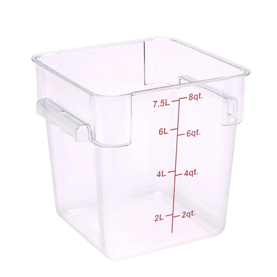 Restaurantware Met Lux 8Qt Clear Plastic Square Food Storage Containers, With Red Volume Marker, 8.75 X 8.75 X 8.50In - Restaurant Equipment and Smallwares - Canadian Distribution