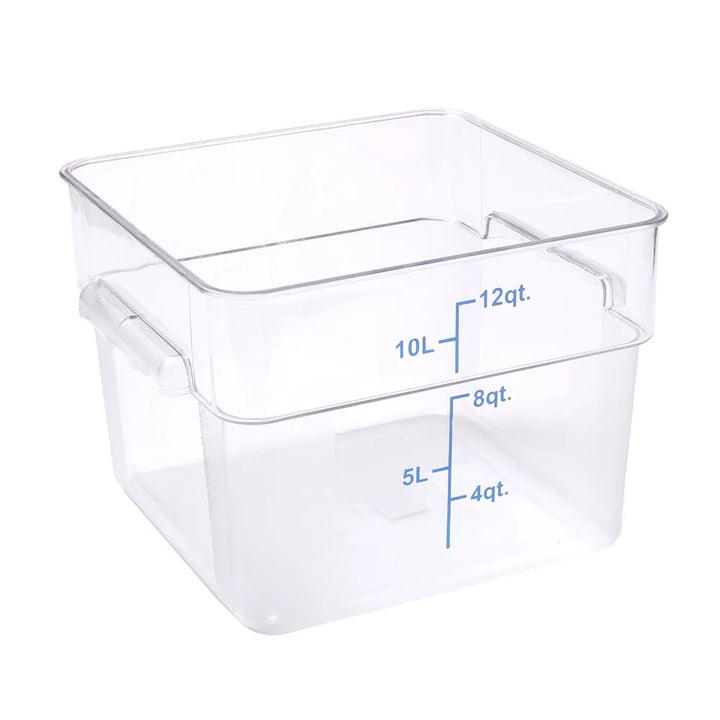 Restaurantware Met Lux 12 Quart Clear Plastic Square Food Storage Containers, With Blue Volume Marker, 11 X 11 X 8 Inch - Restaurant Equipment and Smallwares - Canadian Distribution