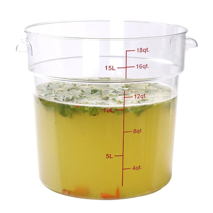 Restaurantware Met Lux 18Qclear Plastic Round Food Storage Containers, With Red Volume Marker, 12.25X12.25X12In - Restaurant Equipment and Smallwares - Canadian Distribution - Ships Free Within Canada on Orders Above CAD $199