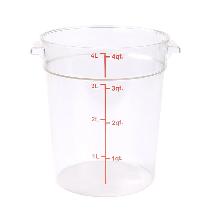 Restaurantware Met Lux 4Qt Clear Plastic Round Food Storage Containers, With Red Volume Marker, 7 X 7 X 8.50In - Restaurant Equipment and Smallwares - Canadian Distribution