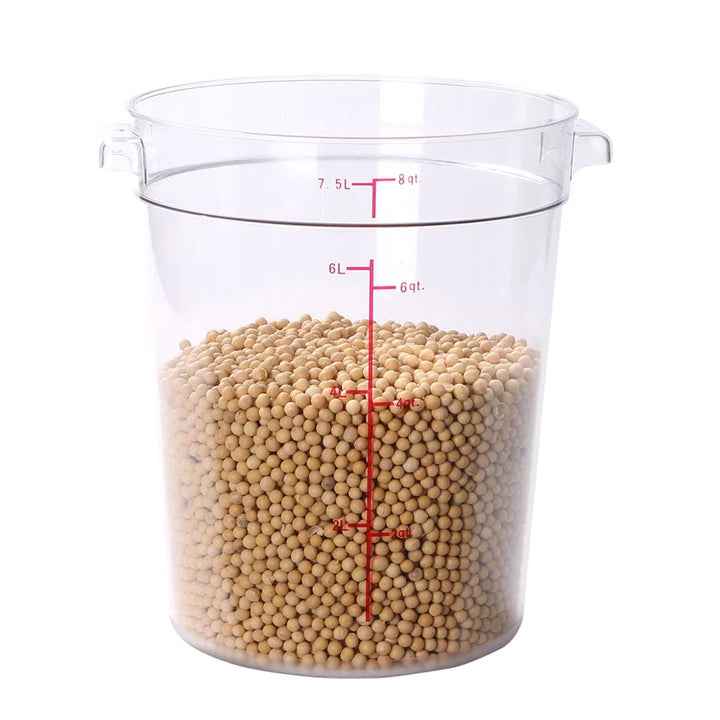 Restaurantware Met Lux 8Qt Clear Plastic Round Food Storage Containers, With Red Volume Marker, 8.75 X 8.75 X 10.50In - Restaurant Equipment and Smallwares - Canadian Distribution - Ships Free Within Canada on Orders Above CAD $199