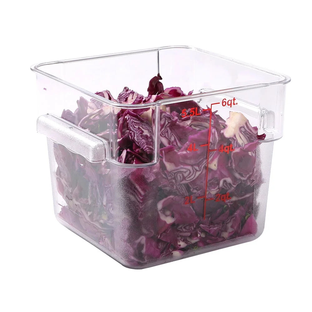 Restaurantware Met Lux 6 Quart Clear Plastic Square Food Storage Containers, With Green Volume Marker, 9 X 9 X 7.50 Inch - Restaurant Equipment and Smallwares - Canadian Distribution - Ships Free Within Canada on Orders Above CAD $199