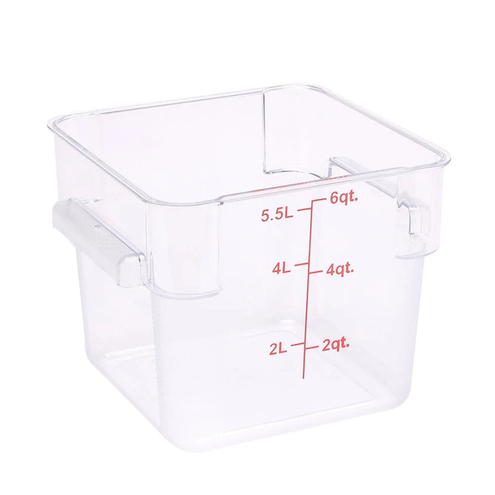 Restaurantware Met Lux 6 Quart Clear Plastic Square Food Storage Containers, With Green Volume Marker, 9 X 9 X 7.50 Inch - Restaurant Equipment and Smallwares - Canadian Distribution