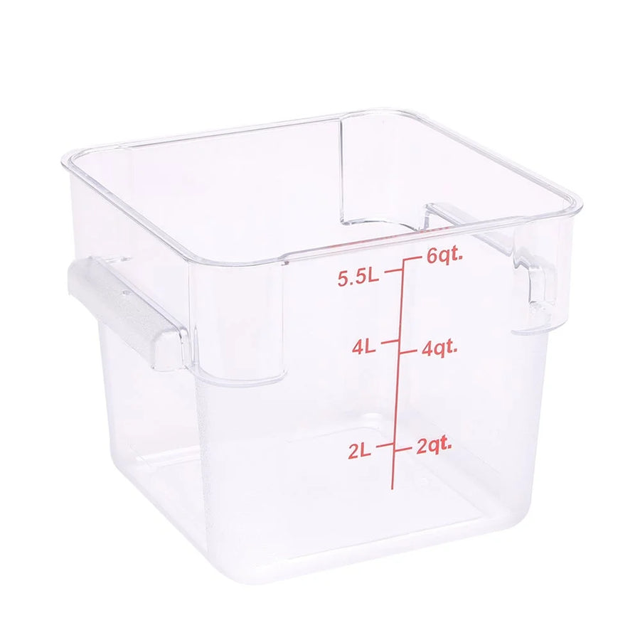Restaurantware Met Lux 6 Quart Clear Plastic Square Food Storage Containers, With Green Volume Marker, 9 X 9 X 7.50 Inch - Restaurant Equipment and Smallwares - Canadian Distribution