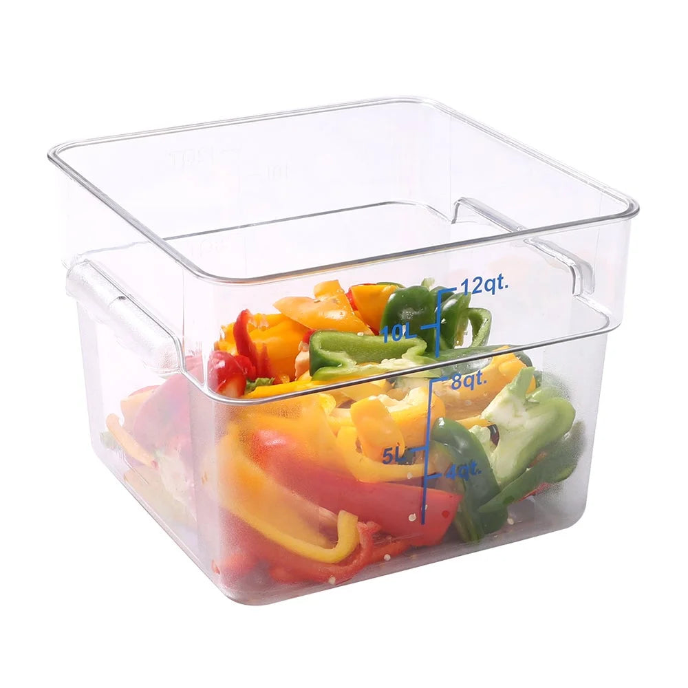 Restaurantware Met Lux 12 Quart Clear Plastic Square Food Storage Containers, With Blue Volume Marker, 11 X 11 X 8 Inch - Restaurant Equipment and Smallwares - Canadian Distribution - Ships Free Within Canada on Orders Above CAD $199