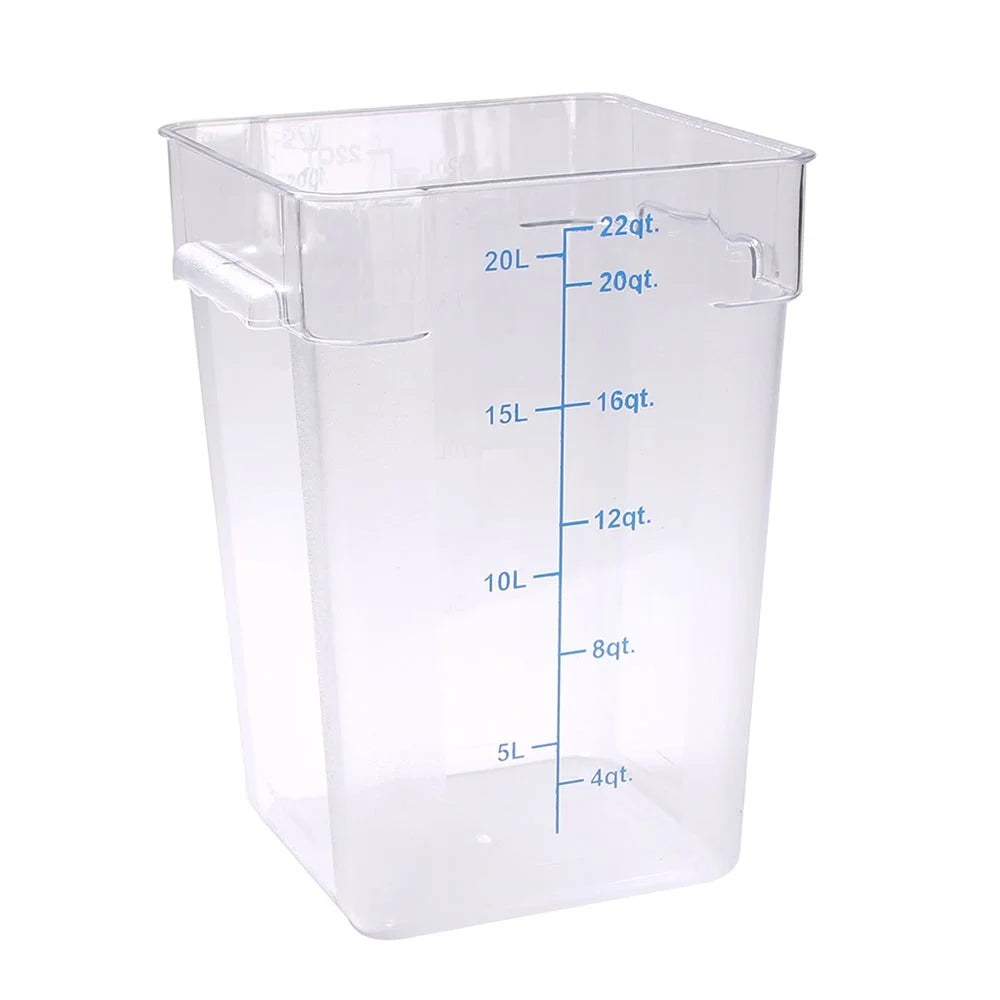 Restaurantware Met Lux 22Qt Clear Plastic Square Food Storage Containers, With Blue Volume Marker, 11X11X15.75In - Restaurant Equipment and Smallwares - Canadian Distribution