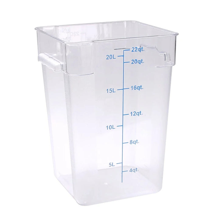 Restaurantware Met Lux 22Qt Clear Plastic Square Food Storage Containers, With Blue Volume Marker, 11X11X15.75In - Restaurant Equipment and Smallwares - Canadian Distribution